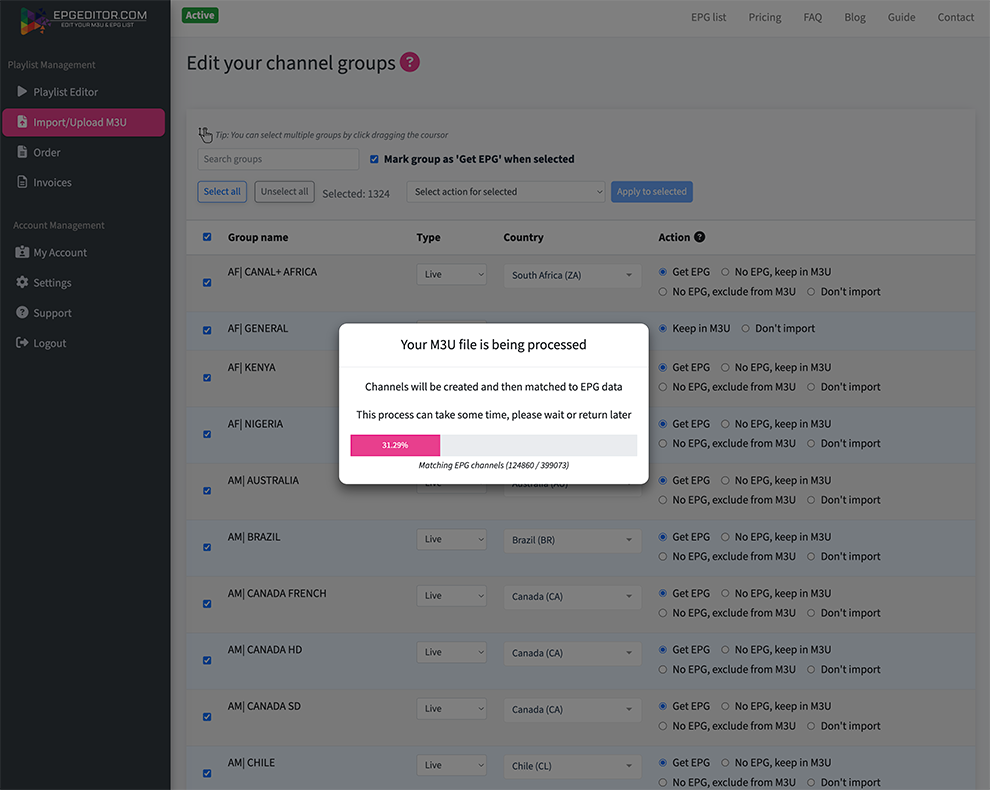 EPG Editor — Playlist-Übersicht